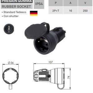 Presa Schuko Volante in Gomma IP54